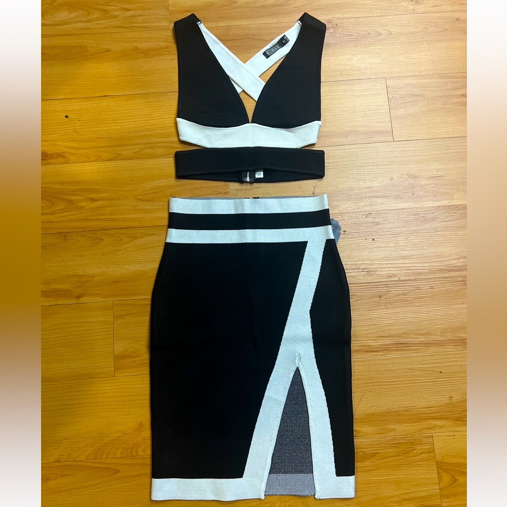 2 Pieces Bandage Dress Pencil Skirt Set.